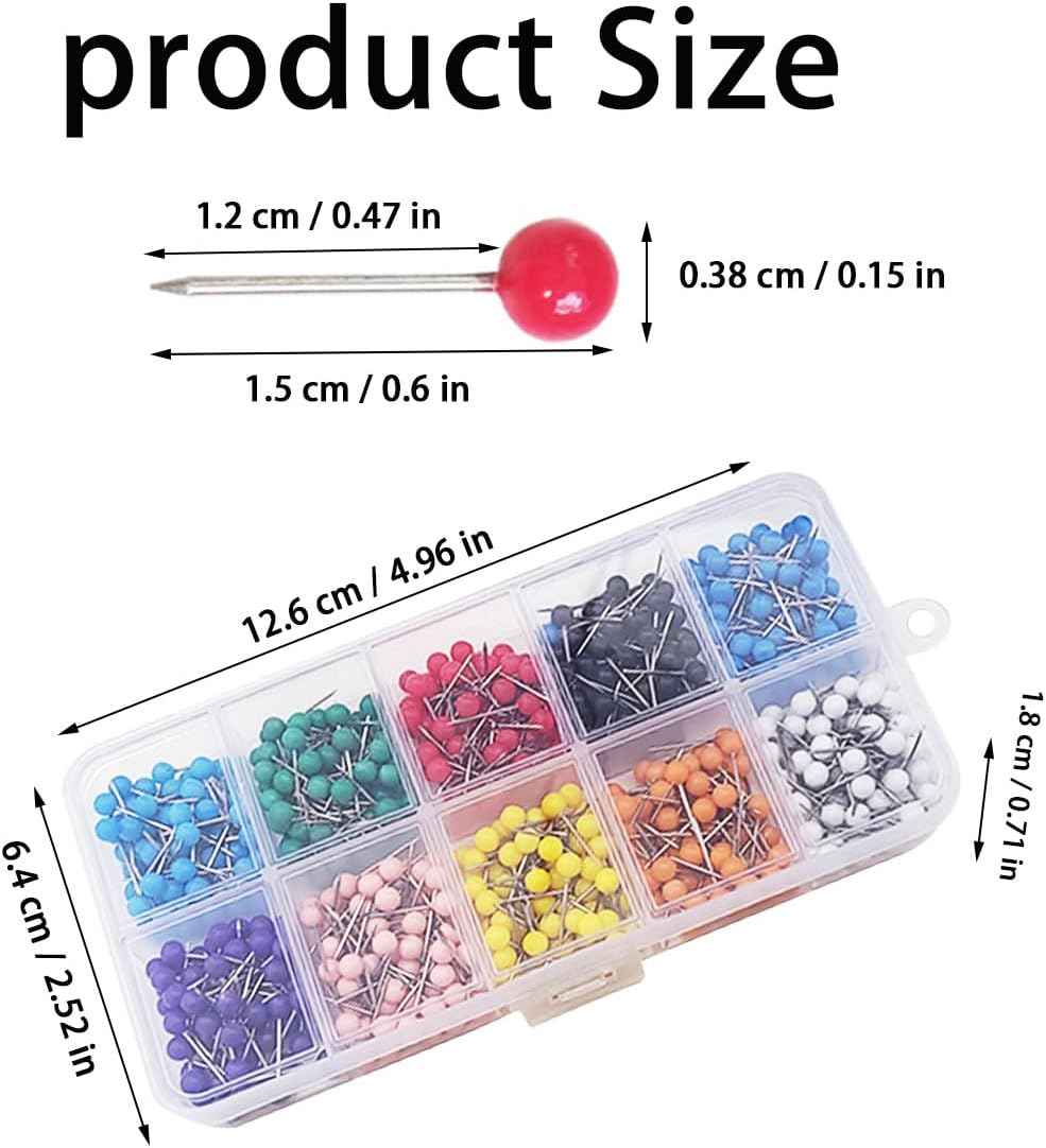 600 PCS Colored Push Pins Map Tacks, Colorful Round Push Pin, Map Tacks Marking Pins, Small Round Head Marking Pin (10 Colors)