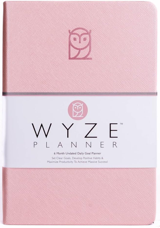 Undated Daily Planner – 6-Month A5 Productivity Organizer with Full Page Per Day, Hourly Schedule, Goal Setting, Habit Tracker, Weekly & Monthly Pages – Hardcover Time Management Notebook (Pink)