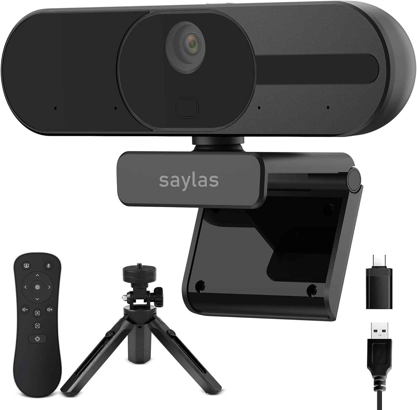 saylas 4K Webcam with Microphone and Speaker, 120° FOV Wide Angle Web cam with Remote, Noise-Cancelling Mics, Auto Focus, Privacy Cover, Plug & Play Web Camera for Computer, USB Webcam for Pc, Laptop