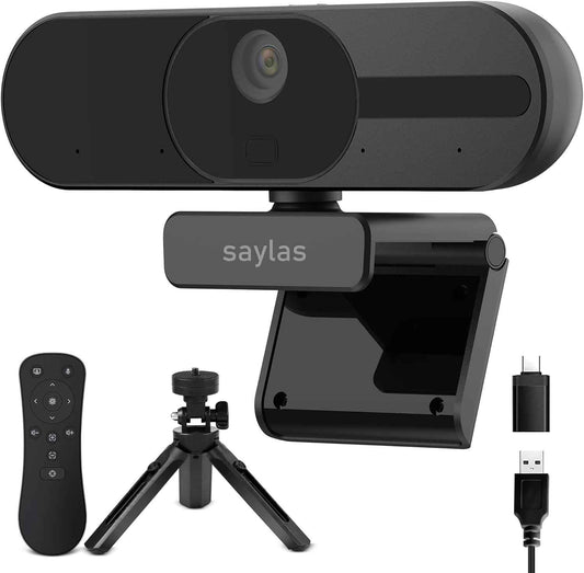 saylas 4K Webcam with Microphone and Speaker, 120° FOV Wide Angle Web cam with Remote, Noise-Cancelling Mics, Auto Focus, Privacy Cover, Plug & Play Web Camera for Computer, USB Webcam for Pc, Laptop