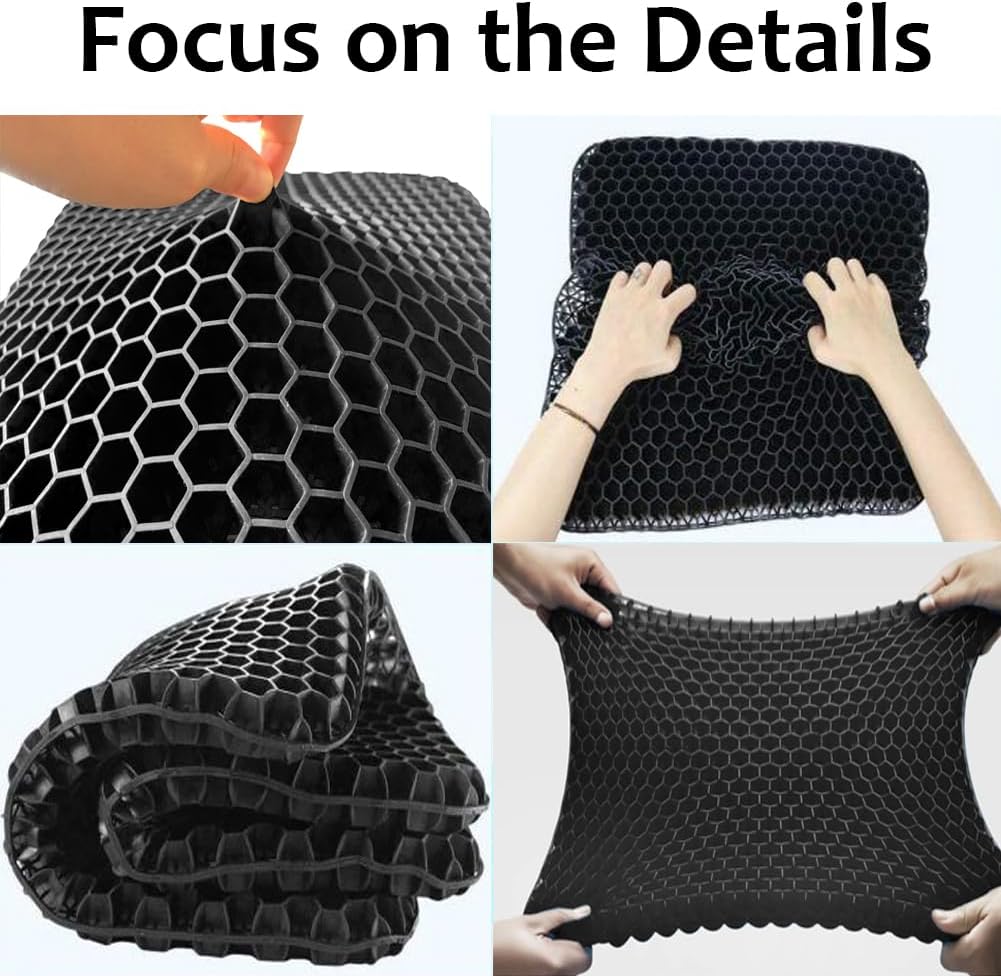 Egg Gel Seat Cushion, Breathable Gel Cushion Chair Pads with Non-Slip Cover for Home Office Car Wheelchair, Honeycomb Design Egg Seat Cushion As Seen On TV (Black)