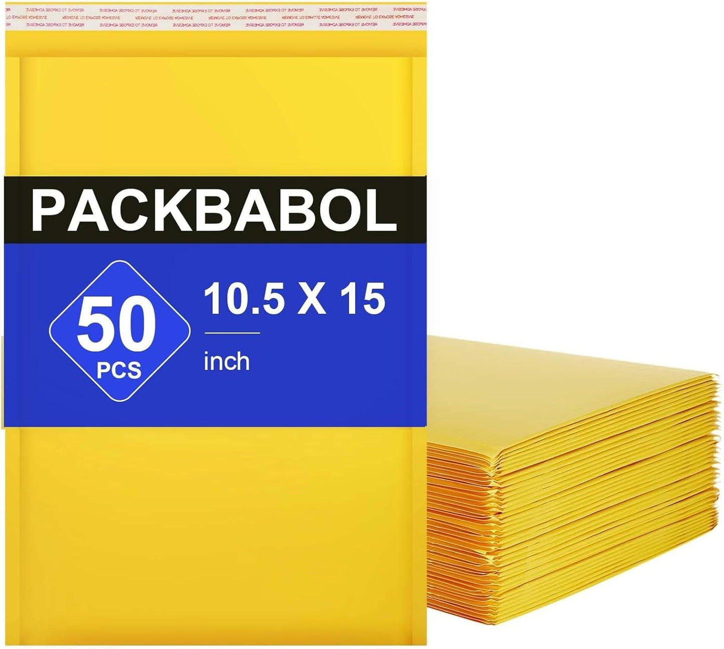 packbabol Kraft bubble mailers 10.5x15 Inch 50 Pack,Self-Sealing Paper Envelopes for Packaging,Strong Adhesion Envelope Mailers, Waterproof Cushioned Padded Shipping Bags Yellow #5 - Lumora Desk