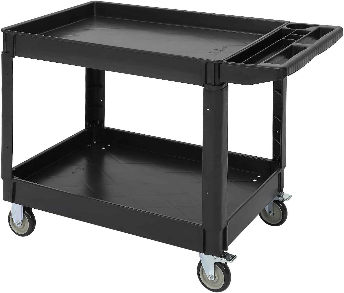 Utility Service Cart with Wheels and Two Trays, Service Cart 2-Shelf 500lbs, Rolling Utility Cart for Warehouse/Garage/Cleaning/Manufacturing, 2 Tier Heavy Duty Uline Tool Cart, 45"X25", Black