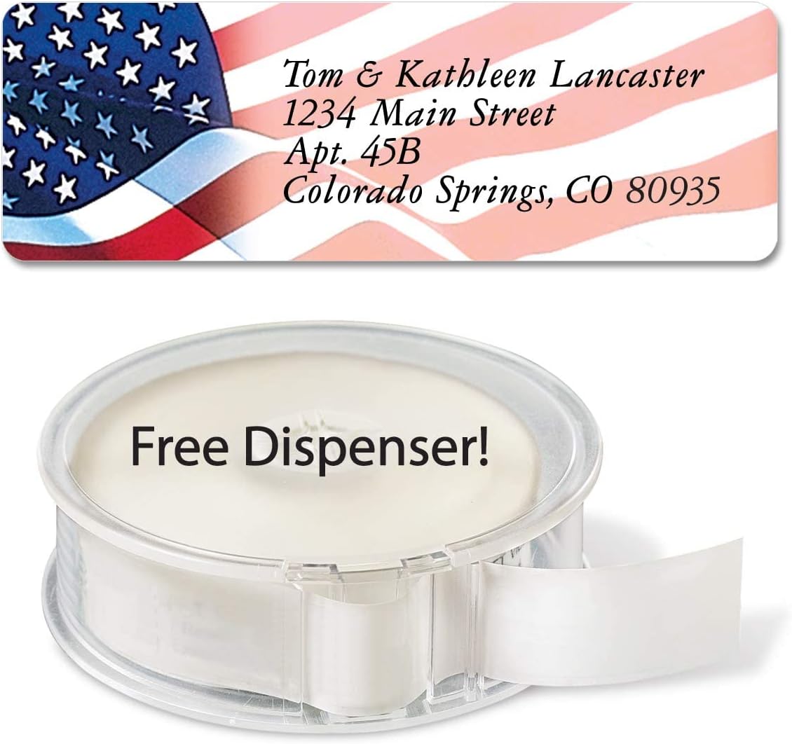 Colorful Images American Glory Patriotic Rolled Personalized Return Address Mailing Labels with Dispenser, Customize with Name & Shipping Address, 250 ¾” x 2½” Self Adhesive, Easy Peel Label Roll - Lumora Desk