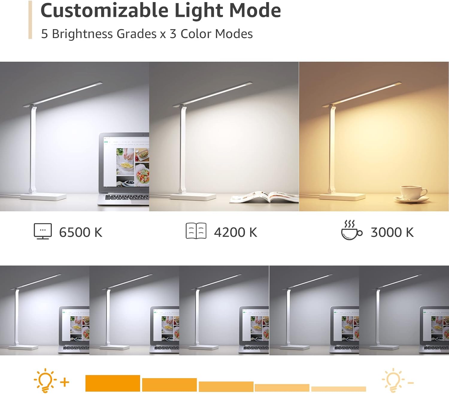 Lepro LED Desk Lamp with USB Charging Port Dimmable Home Office Touch Control Reading Table Lamp,3 Color Modes with 5 Brightness Level, School Dorm Room Essentials, Task Lamp, Sewing, Crafting, White - Lumora Desk