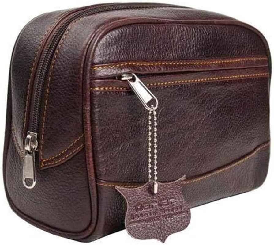 Parker Men’s Travel Toiletry Bag–Handmade Buffalo Leather Dopp Kit for Men–Full Size Waterproof Bag with Zippered Side Pockets Travel Toiletry Organizer