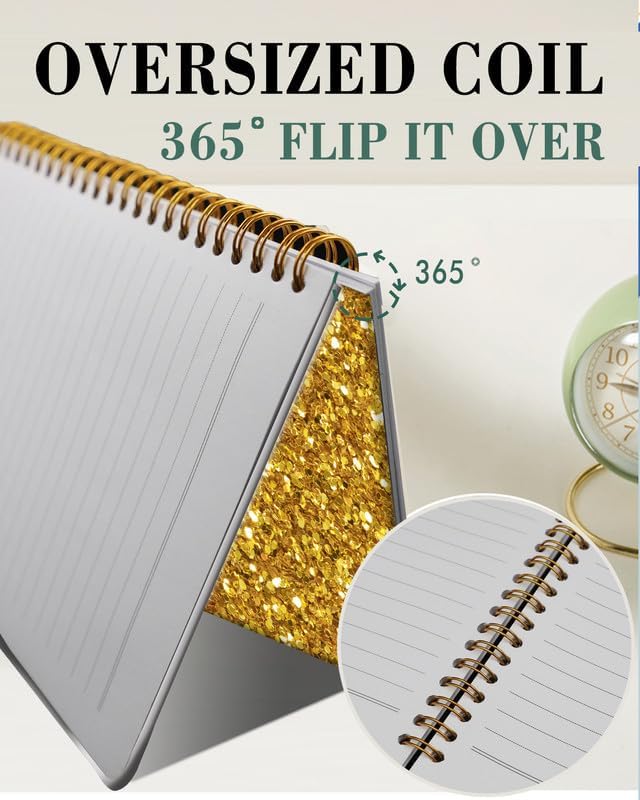 Spiral Journal Notebook,A5 Hardcover Lined Journals for Women Girl 6 x 8.3 in,120 Pages Thick Paper,Cute College Ruled Writing Notebook for Gifts Office Work School(Shiny Gold Glitter)