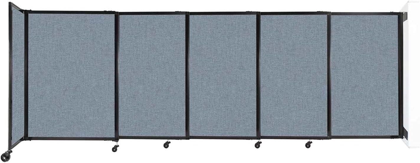 Wall-Mounted Sliding StraightWall Room Divider | Adjustable Widths | Locking Wheels | Room Separator | Up to 11'3" Wide x 4' Tall Powder Blue Fabric Panels - Lumora Desk