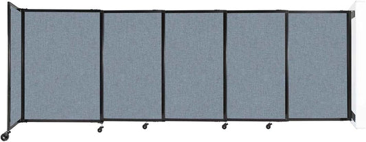 Wall-Mounted Sliding StraightWall Room Divider | Adjustable Widths | Locking Wheels | Room Separator | Up to 11'3" Wide x 4' Tall Powder Blue Fabric Panels - Lumora Desk