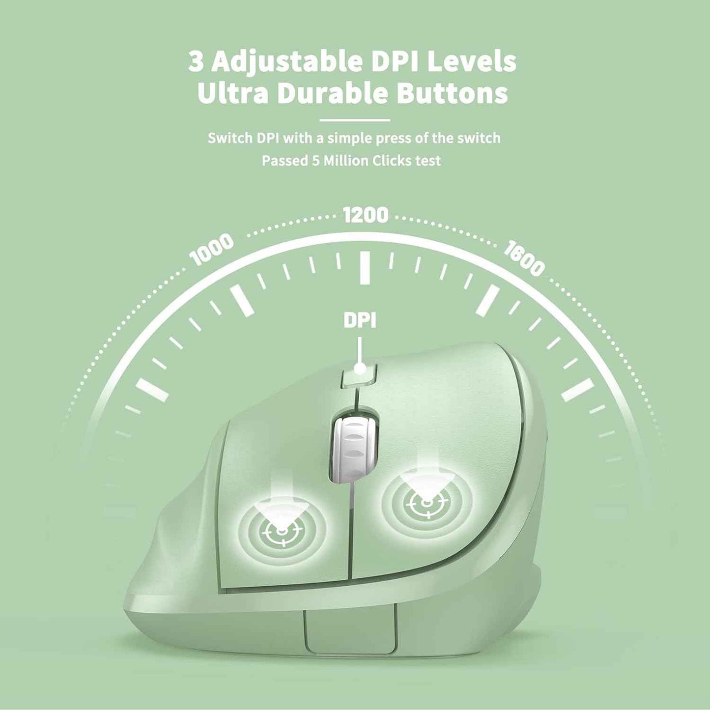 Ergonomic Wireless Mouse with USB Receiver for PC Computer, Laptop and Desktop, Ergo Vertical Mouse with Silent Clicks Long Battery Life, Up to 1600 DPI & 1 AA Battery Powered, Green