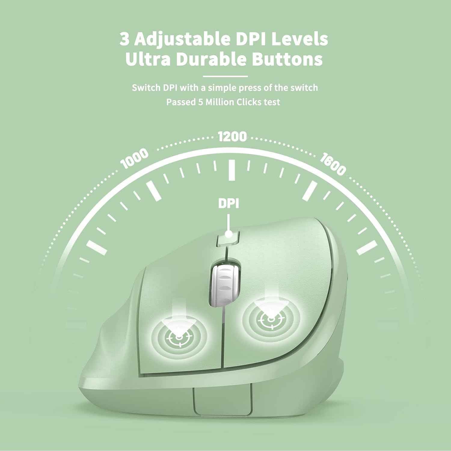 Ergonomic Wireless Mouse with USB Receiver for PC Computer, Laptop and Desktop, Ergo Vertical Mouse with Silent Clicks Long Battery Life, Up to 1600 DPI & 1 AA Battery Powered, Green