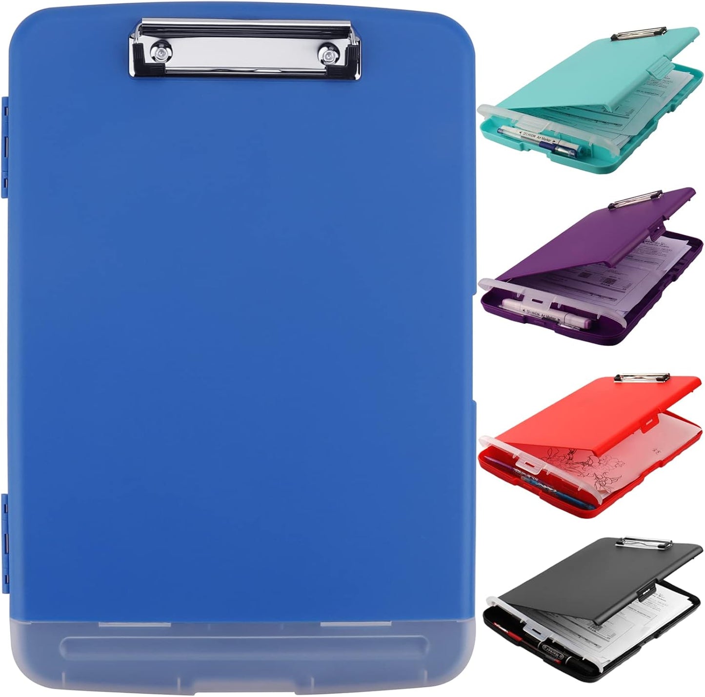 Clipboard with Storage, A4 Binder Clipboards with Pen Holder,Heavy Duty Plastic Storage Clipboards with Low Profile Clip,Nursing Clipboard Folder Side-Opening,Smooth Writing Clip Board for Office-Blue