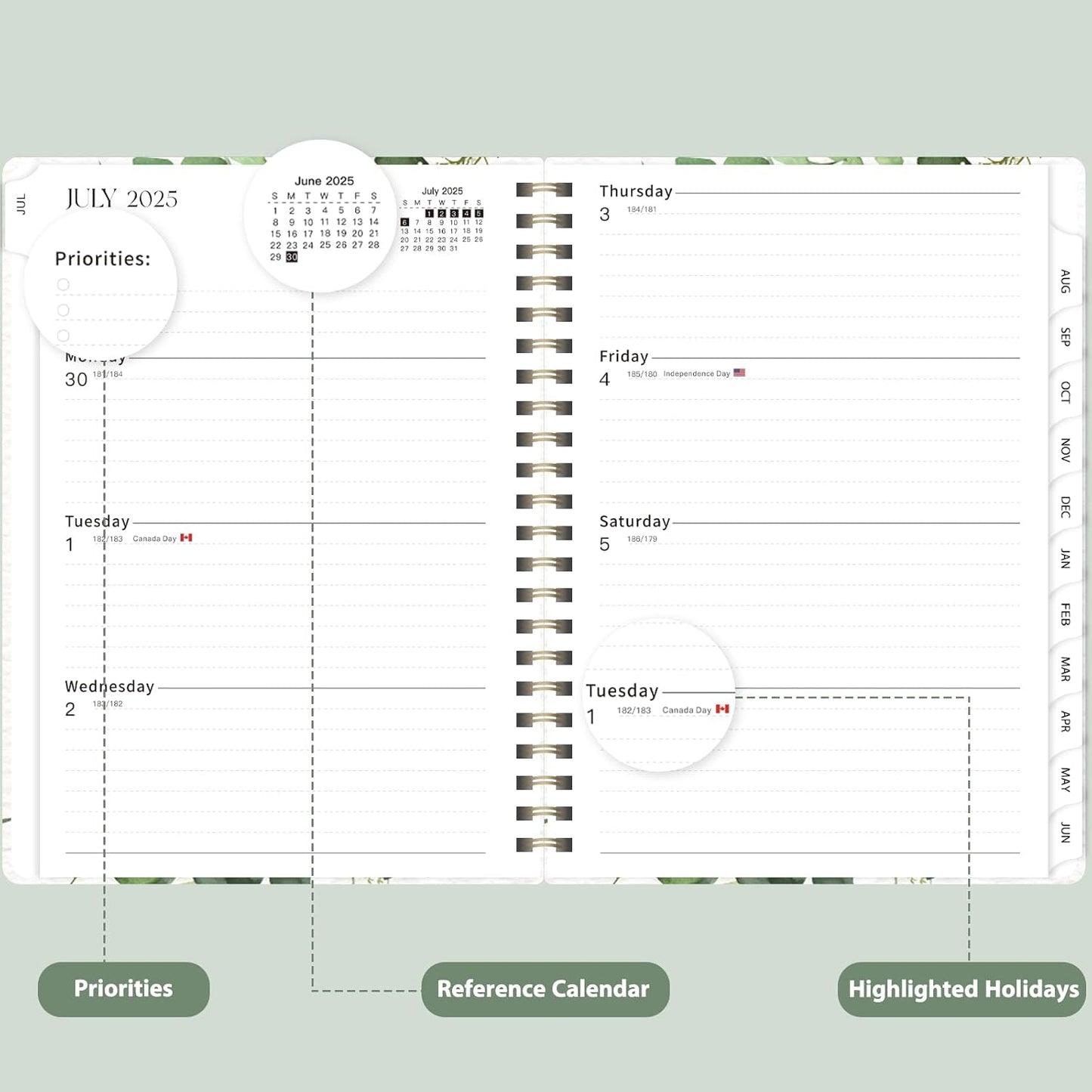 Planner 2025-2026 for Women & Men, Weekly and Monthly Calendar Notebook (July 2025 - June 2026), Hardcover Spiral Bound School Teacher Student Planner with Tabs, Inner Pocket, A5 (6.3" x 8.5")