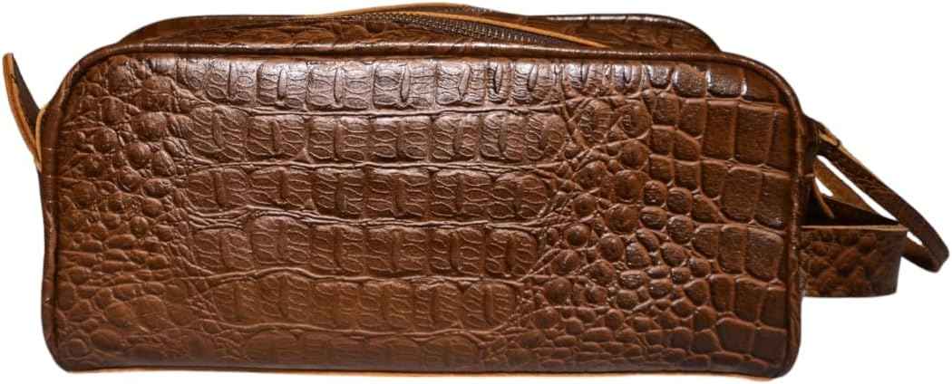 Premium Buffalo Leather Unisex Toiletry Bag Travel Kit (King Size) Shaving kit Accessories :Shaving Brush Case, Razor Protective Travel Case (Combo of 4 Items) (Crocodile Print)