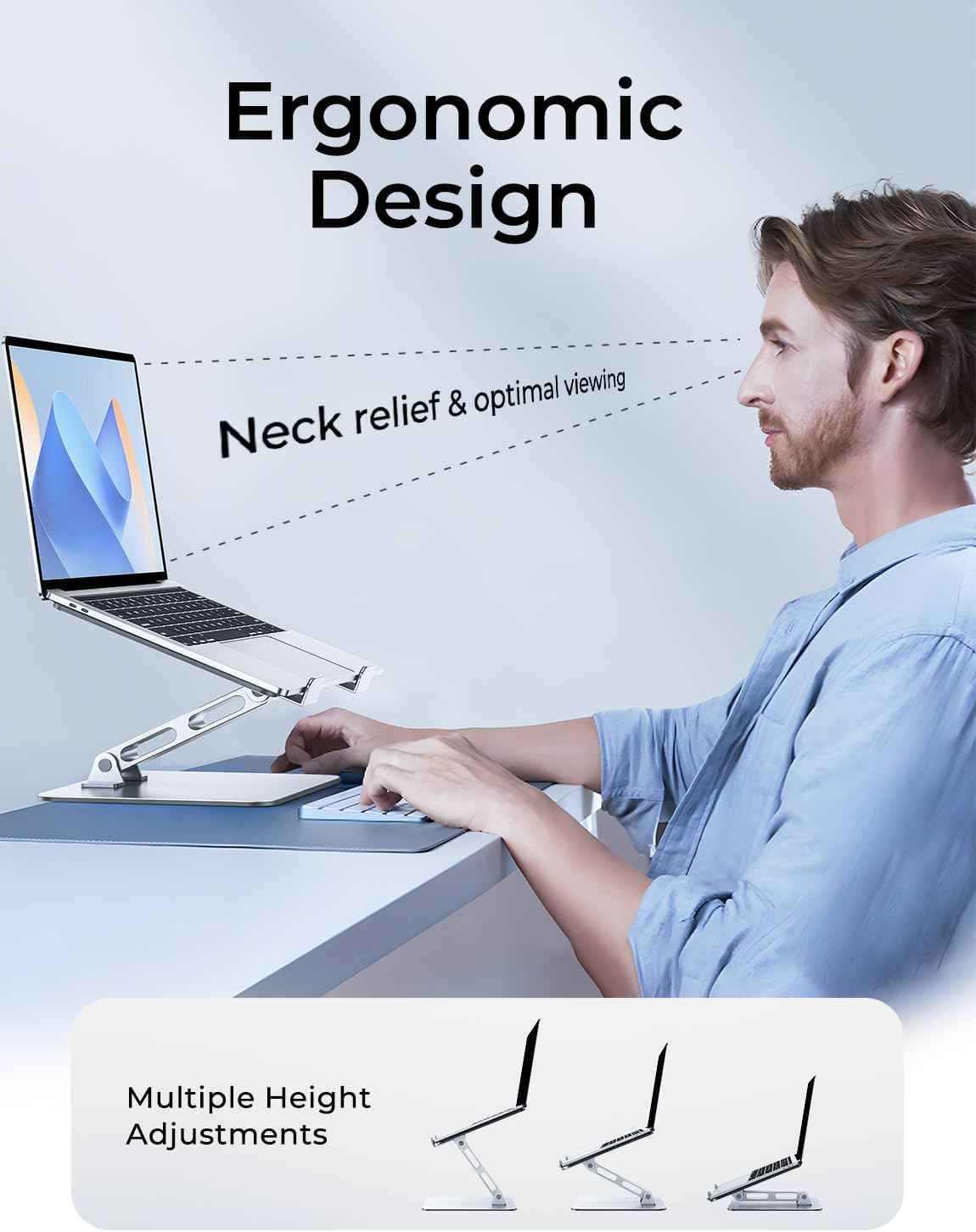 Adjustable Ergonomic Laptop Stand for Desk, Foldable Computer Stand, Stable Aluminum Lectern Notebook Riser & Portable Laptop Holder Mount Compatible with 10-16" MacBook Pro/Air, Dell, HP