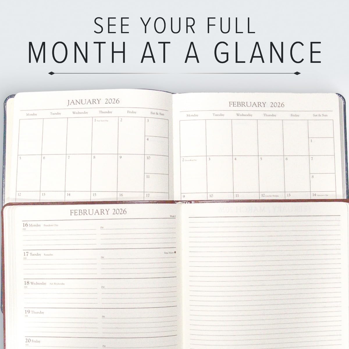 Gallery Leather Academic Planner 2025-2026, Teacher and Student Weekly Monthly Planner, Elegantly Bound Calendar with Gold-Gilded Page Edges, 18 Months - Caribbean Aqua - 9x7"