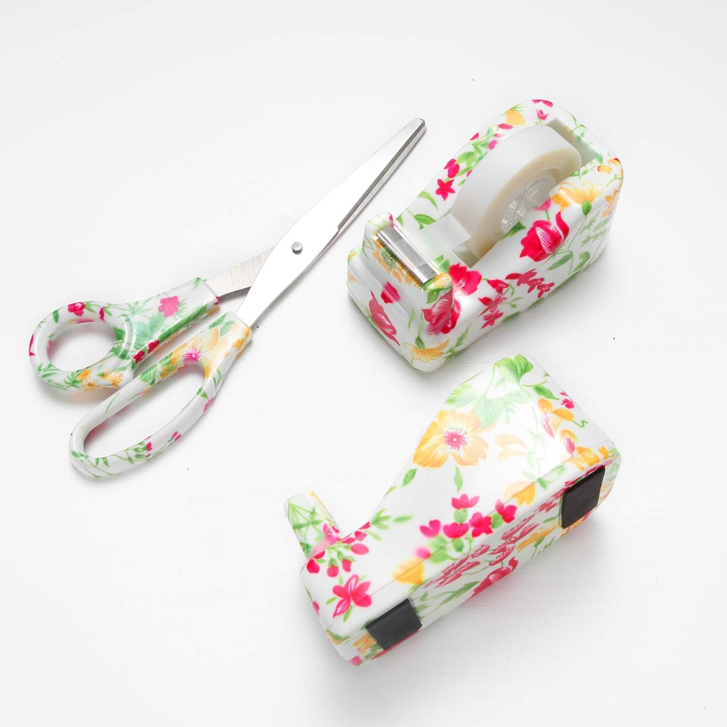 VIBRANZ-LAB Cute Tape Dispenser Desk Cute Home Office Desk Supplies Fun Desk Accessories Floral Tape Dispenser Cute Office Supplies for Women Desk Weighted Non-Skid Non-Slip Base Tape Dispensers