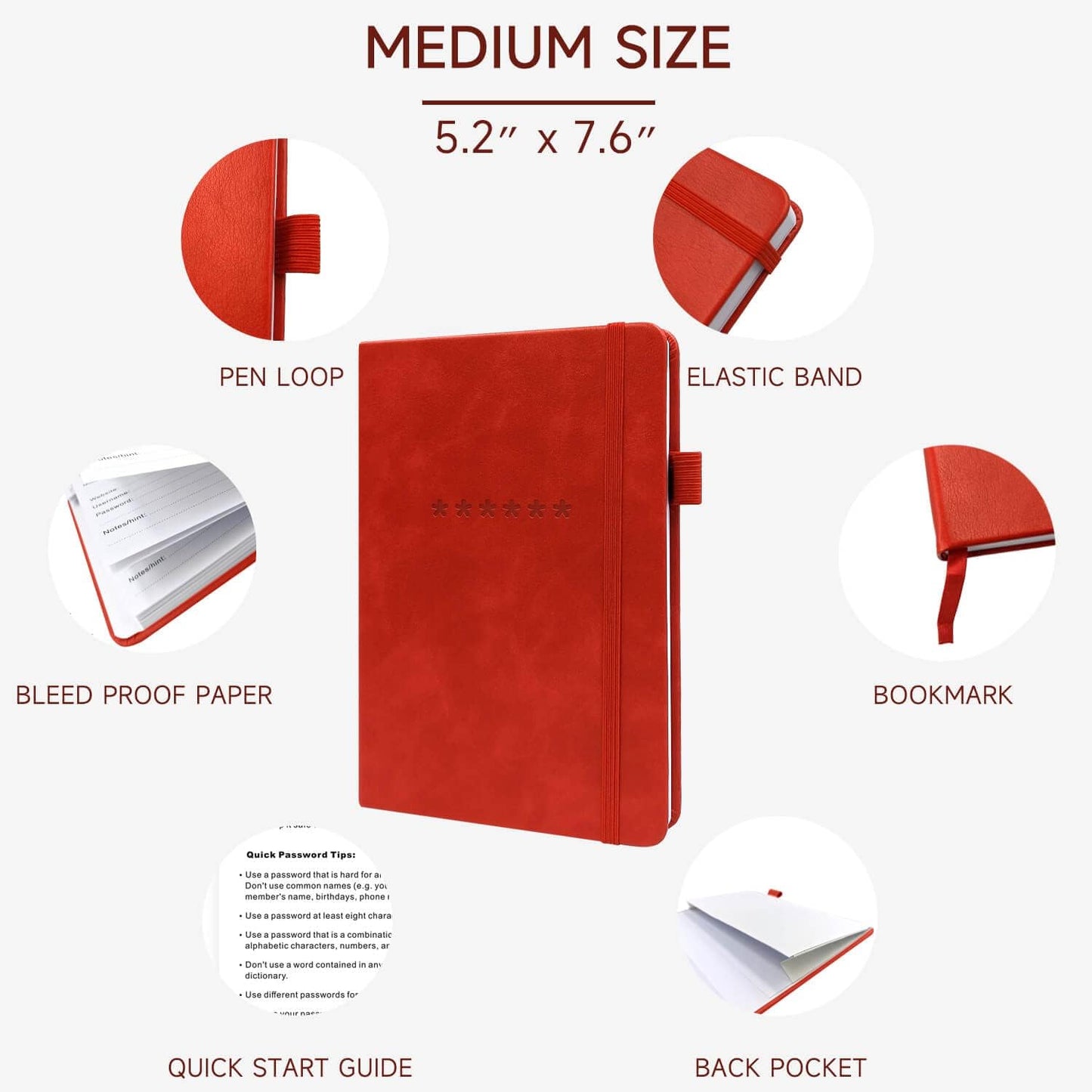 Password Book with Alphabetical Tabs – Hardcover Internet Address & Password Organizer – Password Keeper Notebook for Computer & Website – 5.2 x 7.6 Log-in Password Journal w/Thick Paper (Red)