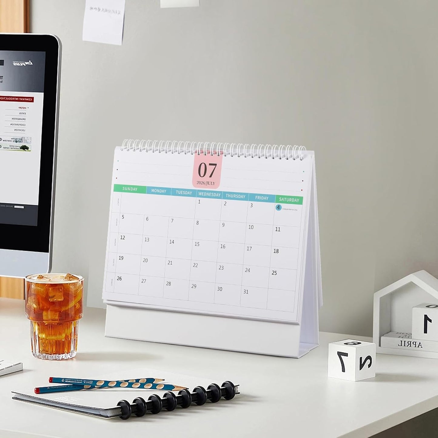 Desk Calendar 2026-2027, 2 Years Calendar Runs from Jan. 2026 until Dec 2027, Table Monthly Planner with Stickers for Home,Office,School Organization(L-Black+White,9.8" x 9.6")
