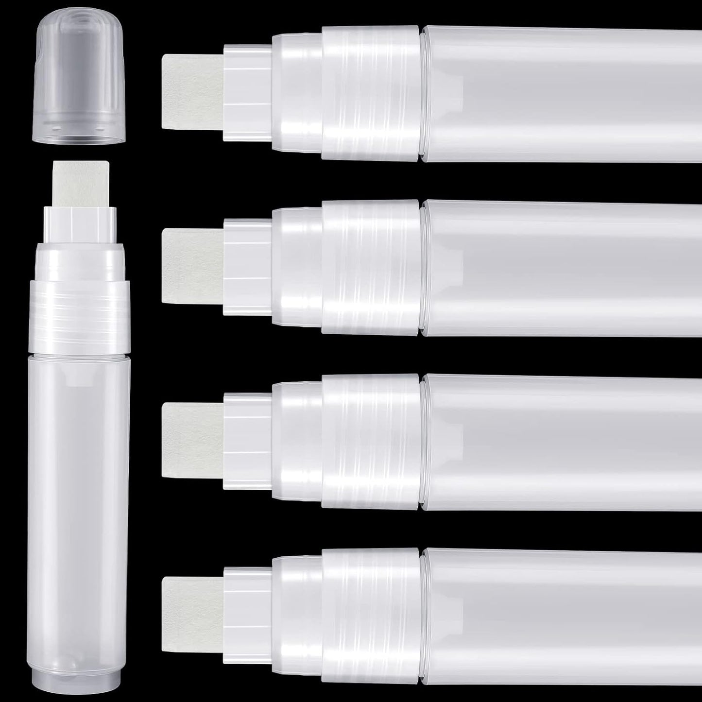 Epakh 4 Pack White Paint Pens Empty Acrylic Permanent Clear White Marker Pen Fine Point Empty Refillable Markers for Rock Painting Wood Ceramic Metallic Graffiti Paper Drawing(15 mm)