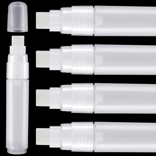 Epakh 4 Pack White Paint Pens Empty Acrylic Permanent Clear White Marker Pen Fine Point Empty Refillable Markers for Rock Painting Wood Ceramic Metallic Graffiti Paper Drawing(15 mm)