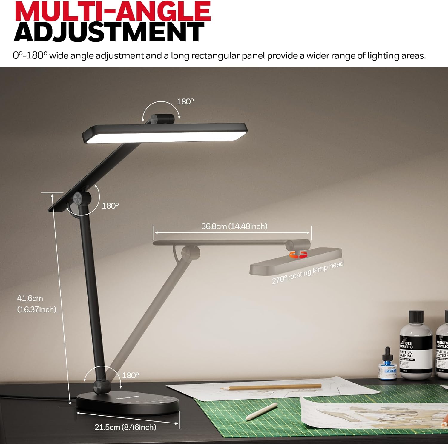 Honeywell Desk Lamp for Home Office, H4 Sunturalux™ Eye-Caring LED Desk Light, 700LM Dimmable Desk Lamp with Timer, Adjustable Desk Reading Light, Touch Auto Dimming Table Lamp for Study, Bedroom - Lumora Desk