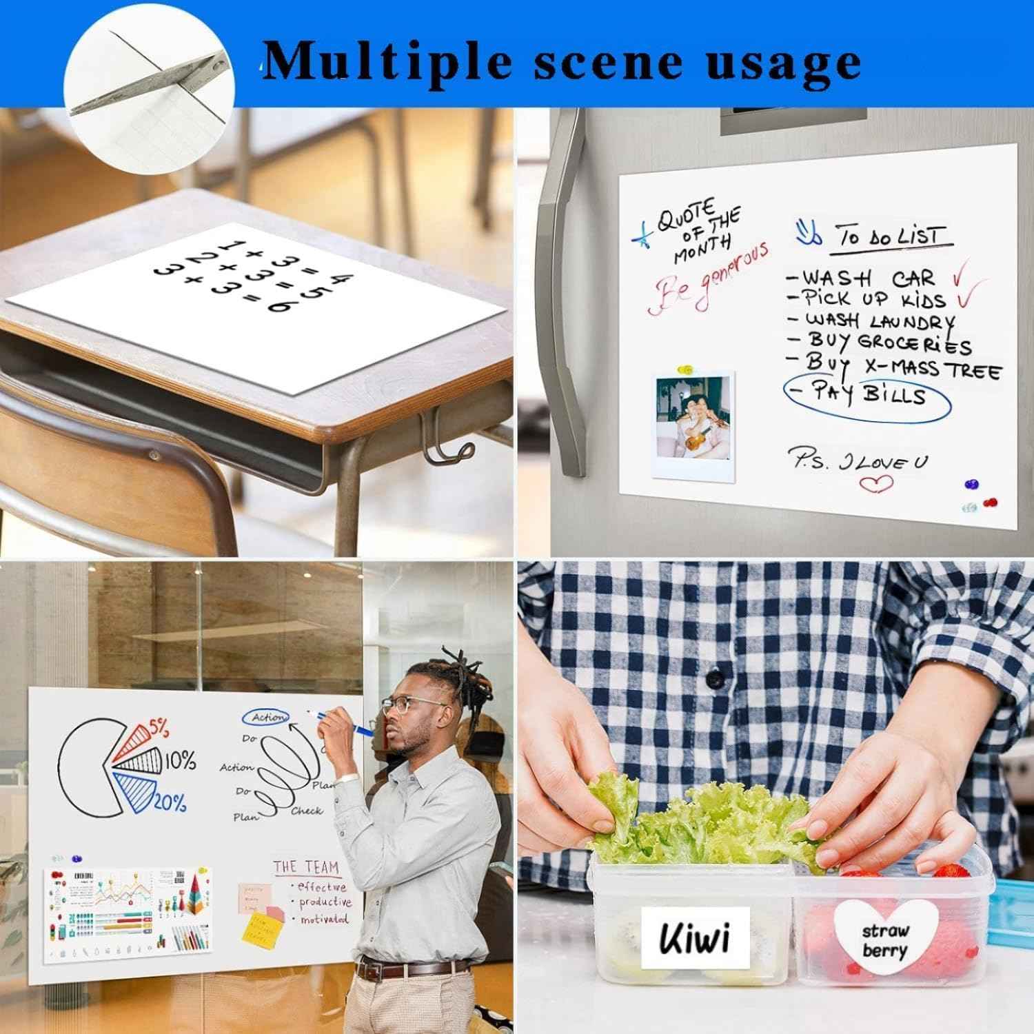 Magnetic Whiteboard Contact Paper, 18" x 24" Stick on Magnetic Dry Erase White Board Sticker for Wall, Easy to Write for Drawing, School, Office, Kitchen Fridge