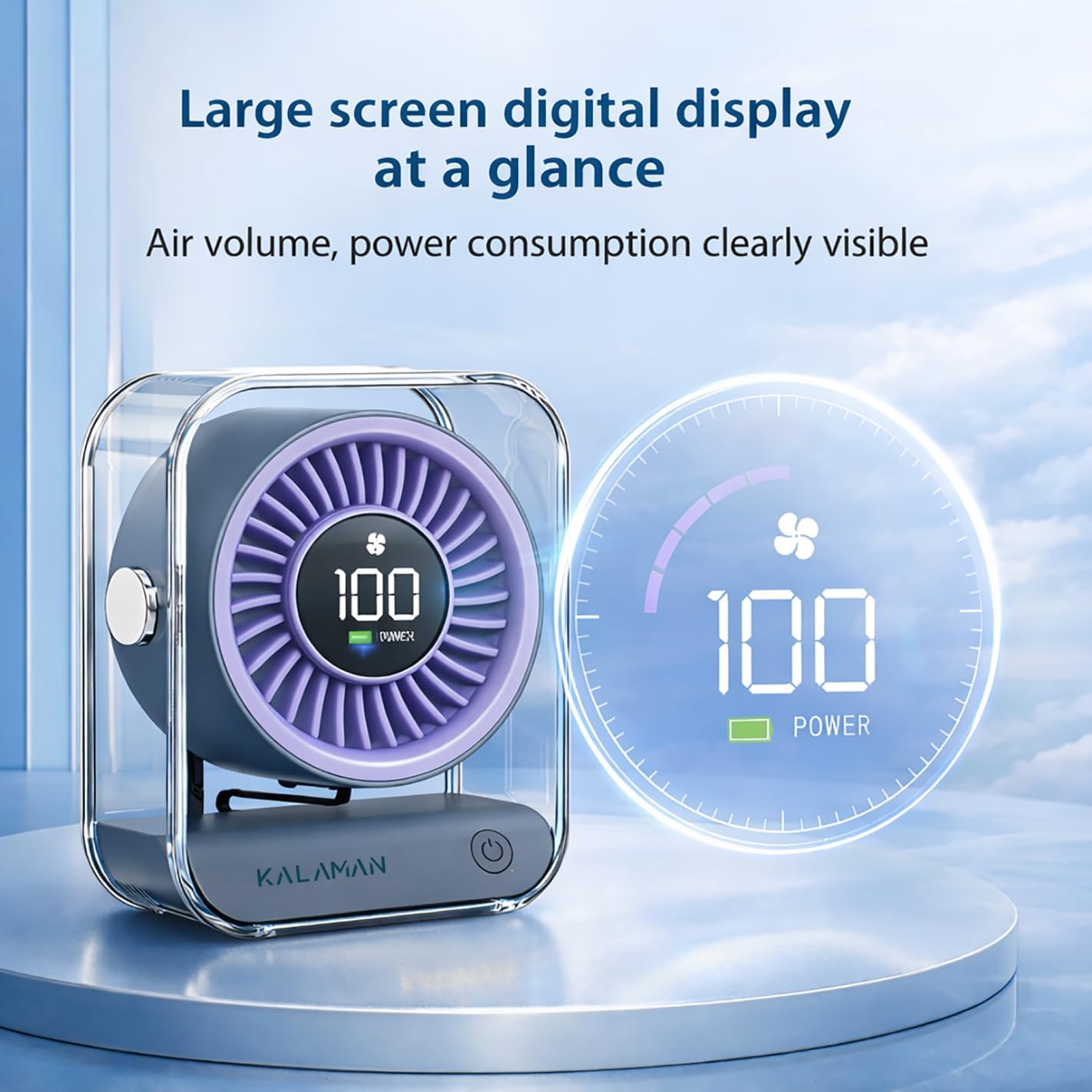 KALAMAN Desk Fan, 4000mAh Quiet Table Fan with Turbo Airflow, 6-Gear Speed Digital Display & 30° Adjustable Tilt, Rechargeable Battery Portable Fan for Home, Office, Travel (Grey/Purple)