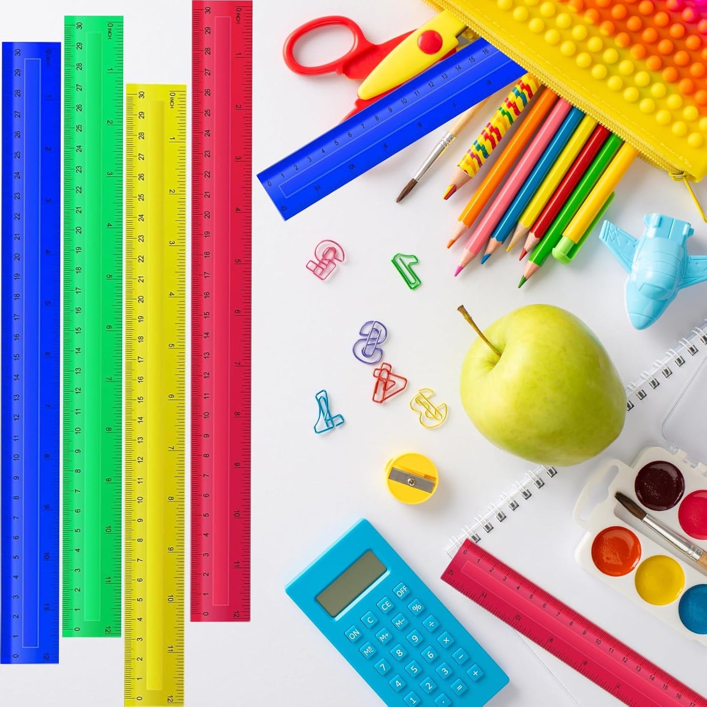 240 Pcs 12 Inch Plastic Rulers Bulk Kid Ruler for School Back to School Supplies, Flexible Assorted Color Ruler with Centimeters and Inches for Students School Education (240)