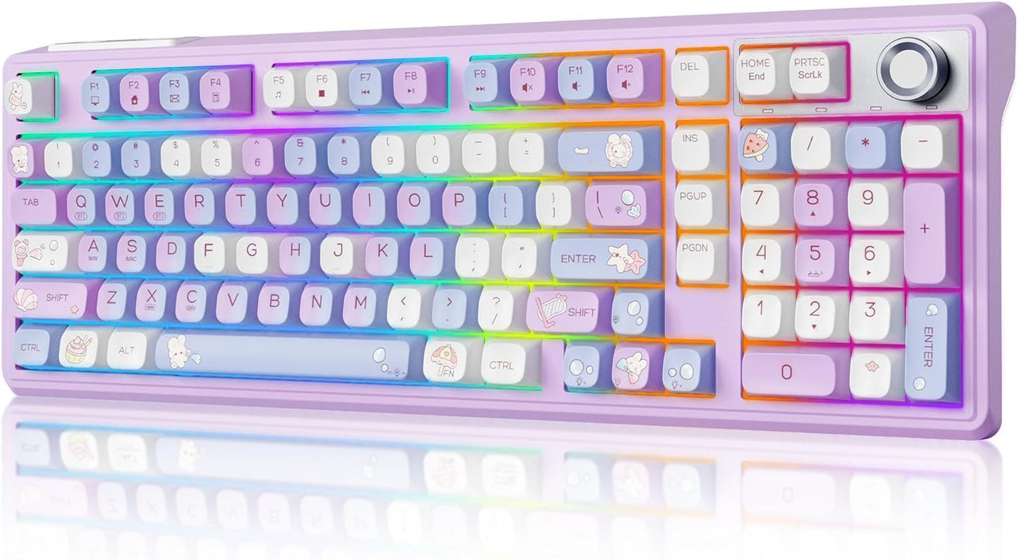 F98 Creamy Keyboard with Number pad, Hot Swappable Wireless Mechanical Keyboard with Knob, RGB Backlit Thocky Pink Keyboard BT 5.0/2.4G/USB-C for Mac, Laptop, PC Gaming Keyboard