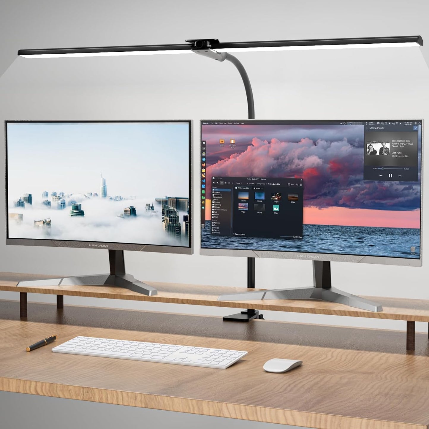 Desk Lamp for Office Home, 31.5" Desktop Lighting Bar with Gooseneck, Clip on Desk Light with Clamp, Bright Dimmable Table Lamp for Study, Work, Computer, Monitor, Reading - Lumora Desk