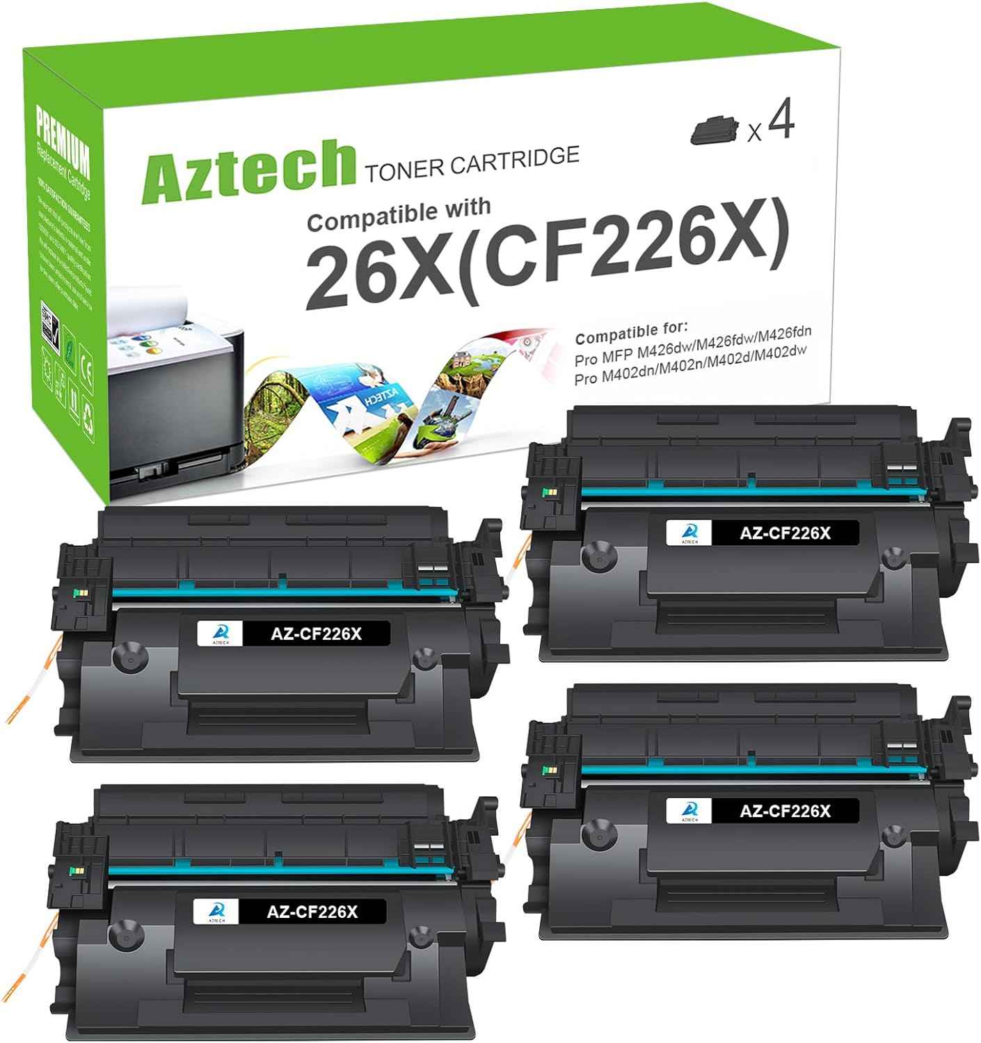 Aztech 26X CF226X Toner Cartridge Compatible Replacement for HP 26X CF226X 26A CF226A for HP LaserJet Pro M402n M402dw M402dn Pro MFP M426fdw M426fdn M426dw Printer (Black 4-Pack)