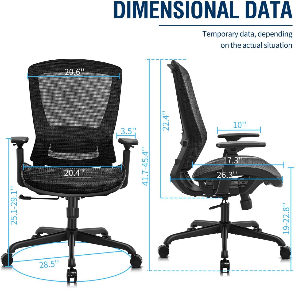 ELABEST Mesh Office Chair,Ergonomic Computer Desk Chair,Sturdy Task Chair- Adjustable Lumbar Support & Armrests,Tilt Function,Comfort Wide Seat,Swivel Home Office Chair (Black)