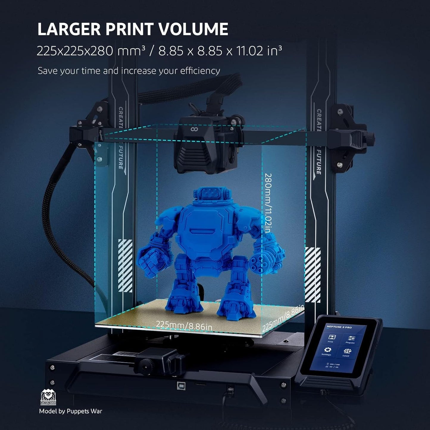 ELEGOO Neptune 3 Pro 3D Printer with Auto Bed Leveling, Dual-Gear Direct Extruder, Dual Lead Screw Drive, Removable Capacitive Screen,8.85x8.85x11in Large Printing Size - Lumora Desk