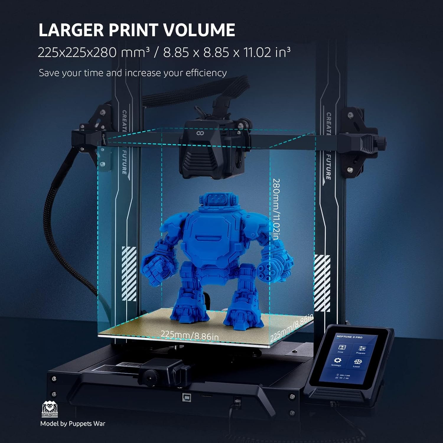 ELEGOO Neptune 3 Pro 3D Printer with Auto Bed Leveling, Dual-Gear Direct Extruder, Dual Lead Screw Drive, Removable Capacitive Screen,8.85x8.85x11in Large Printing Size - Lumora Desk