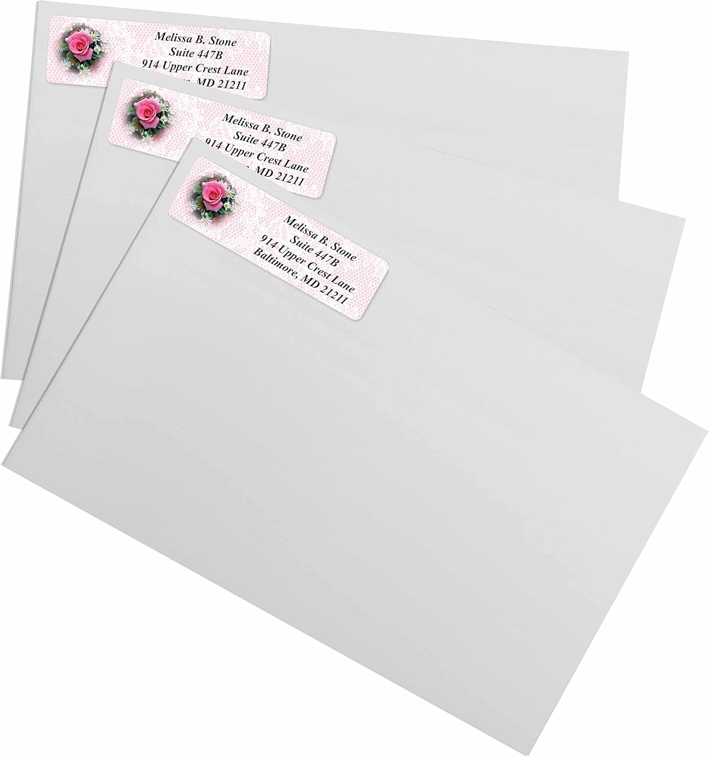 Romantic Rose Designer Rolled Address Labels with Elegant Plastic Dispenser - Lumora Desk