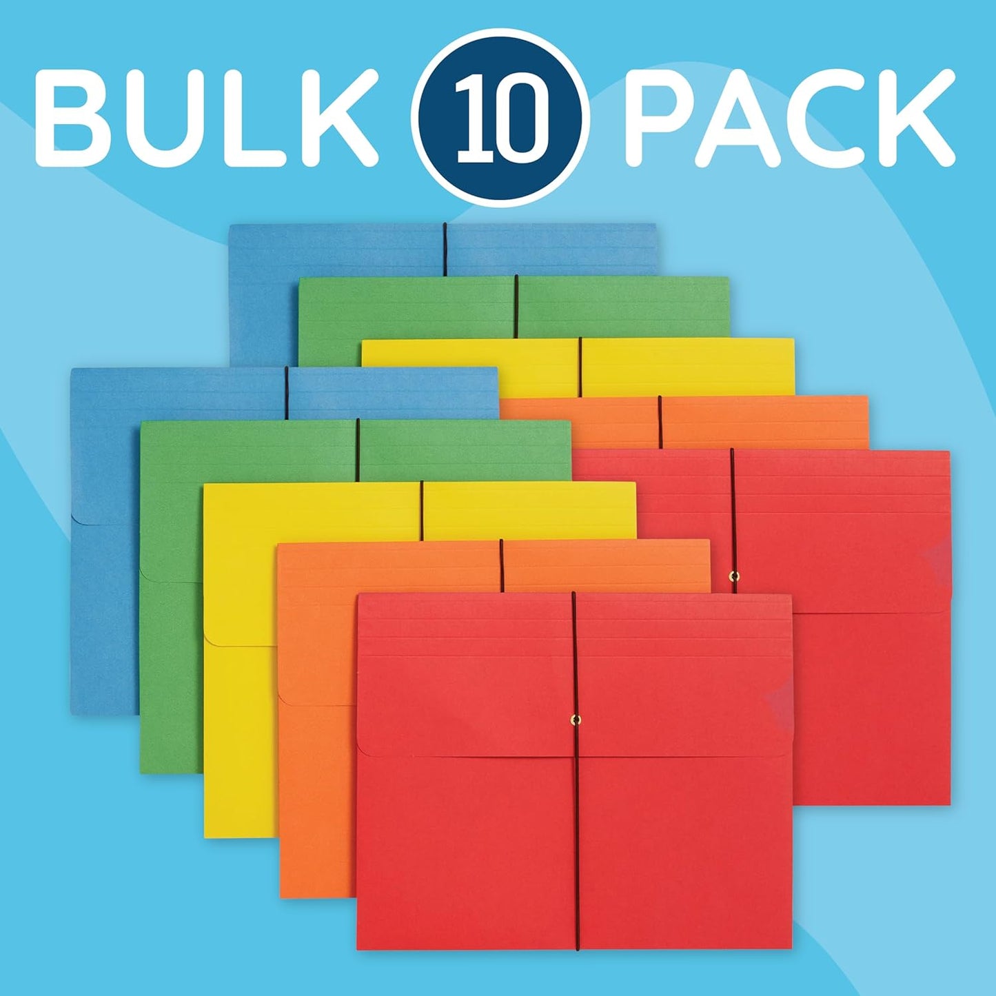 Blue Summit Accordion File Wallet with Flap and Cord Closure, Letter Size, 2” Expansion, Assorted Colors – 10 Pack