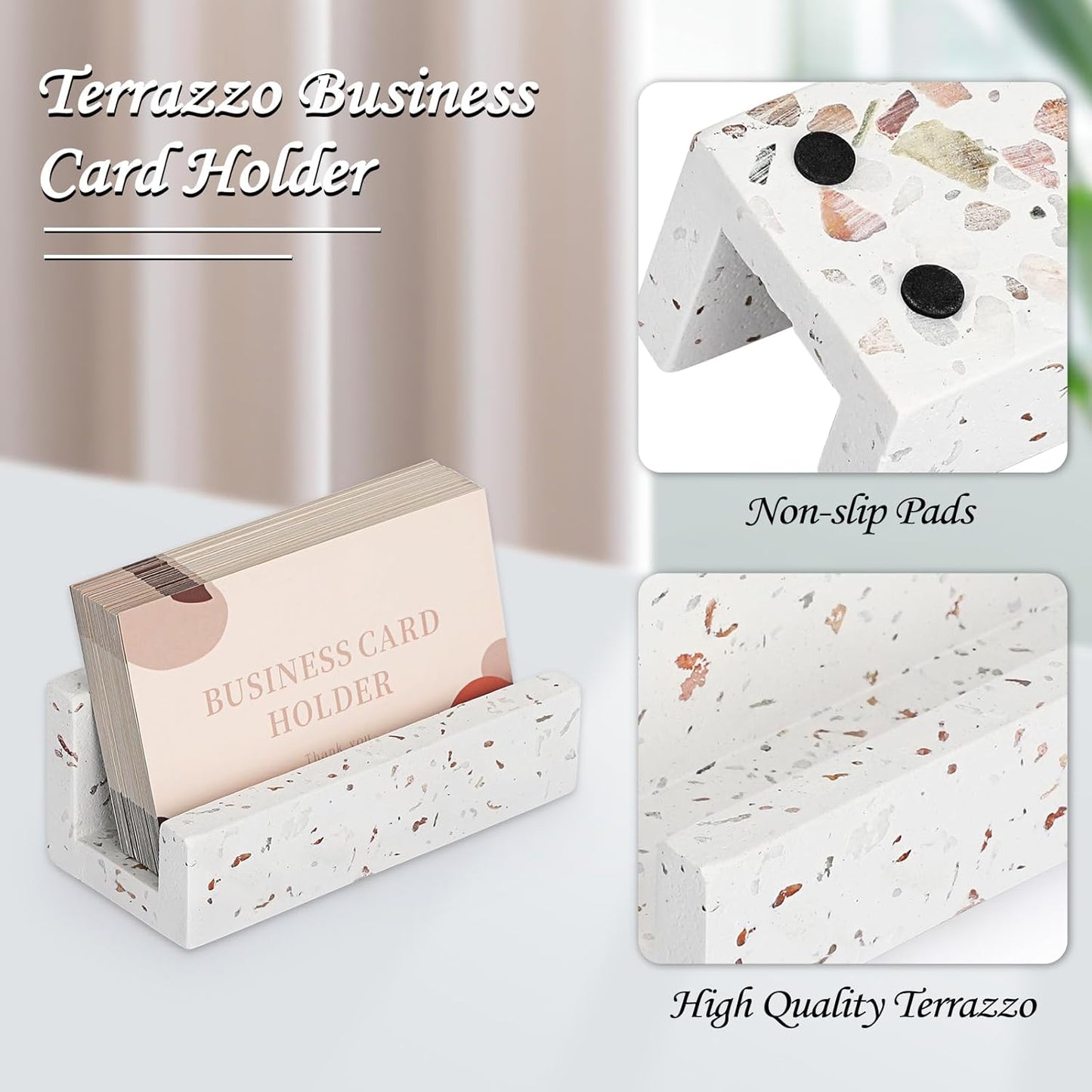 Hipiwe Business Card Holder for Desk Terrazzo Business Card Display Stand Desktop Cards Display Stand for Women Men Concrete Business Card Stand Organizer for Office