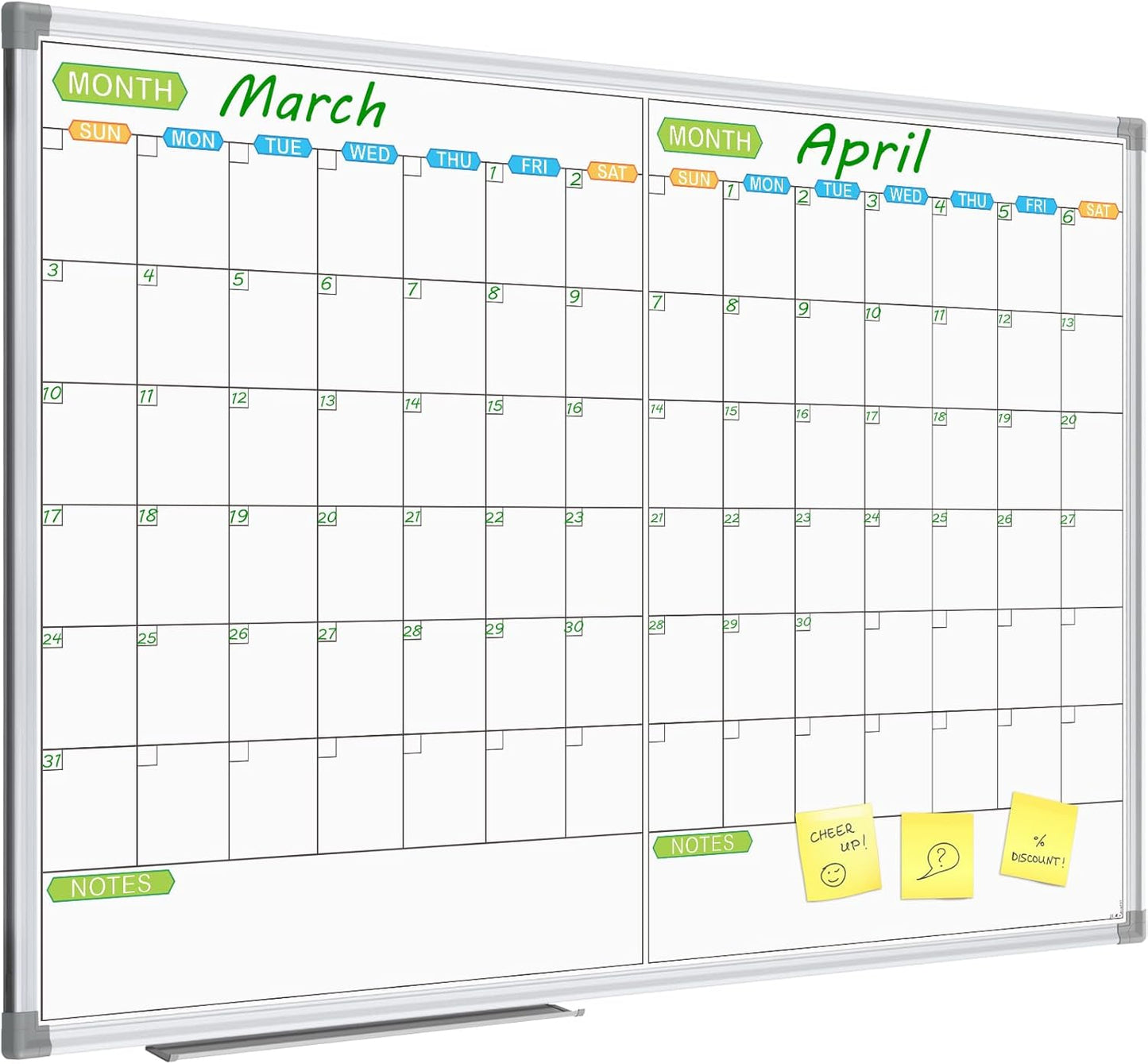 JILoffice Magnetic Dry Erase Calendar Whiteboard, 2 Month White Board Planner 48 X 36 Inch, Silver Aluminum Frame Wall Mounted Board for Office Home and School - Lumora Desk