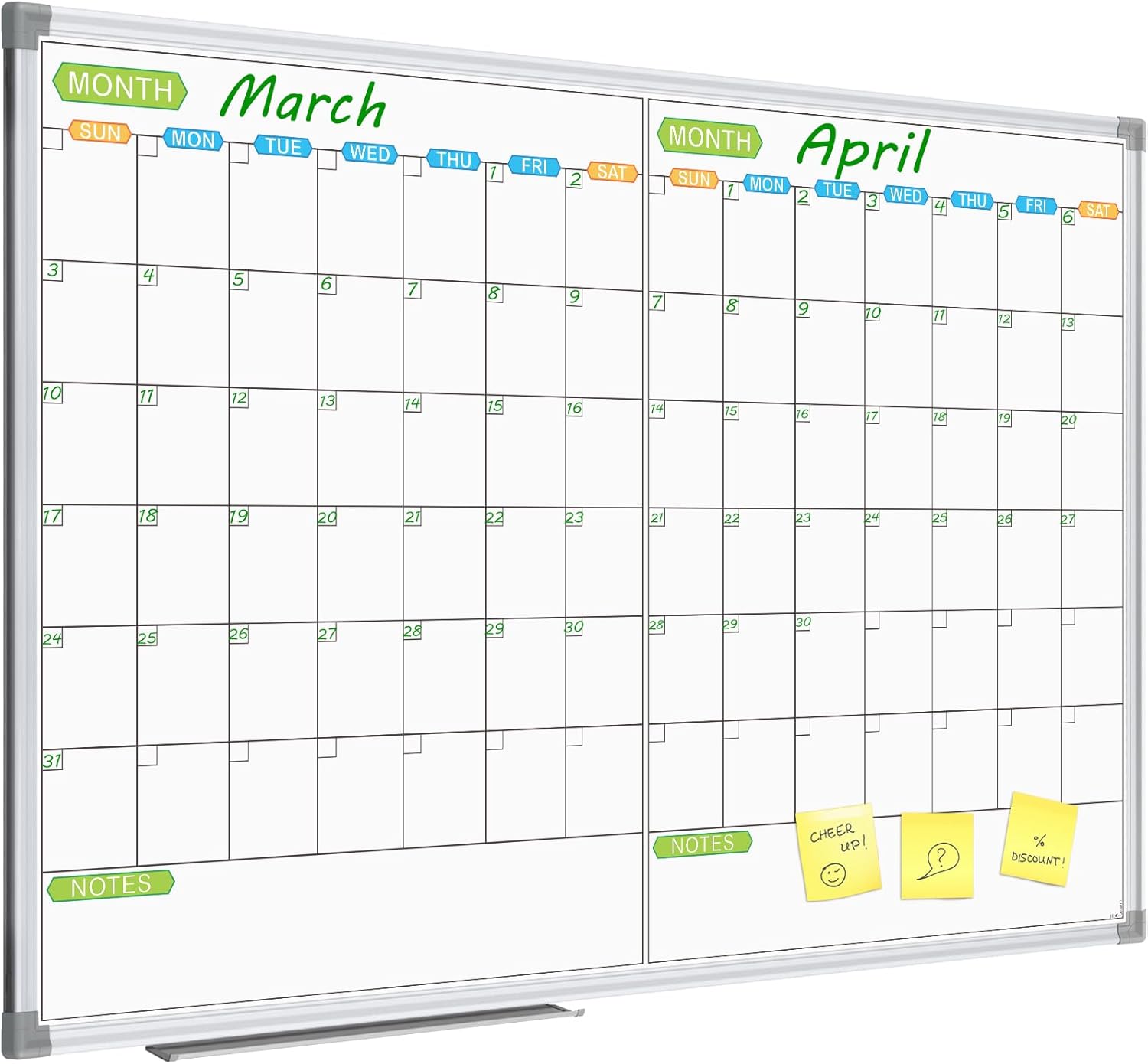 JILoffice Magnetic Dry Erase Calendar Whiteboard, 2 Month White Board Planner 48 X 36 Inch, Silver Aluminum Frame Wall Mounted Board for Office Home and School - Lumora Desk