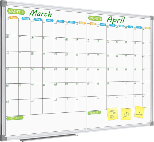 JILoffice Magnetic Dry Erase Calendar Whiteboard, 2 Month White Board Planner 48 X 36 Inch, Silver Aluminum Frame Wall Mounted Board for Office Home and School - Lumora Desk