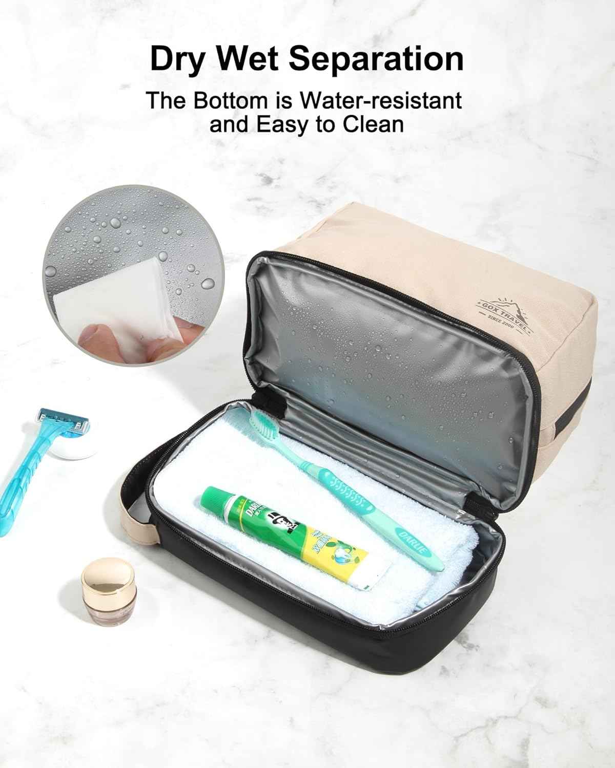GOX Mens Toiletry Travel Bag Dopp Kit Case Water-resistant Shaving Bag for Toiletries Accessories Portable toiletry bag for Brushes Tools