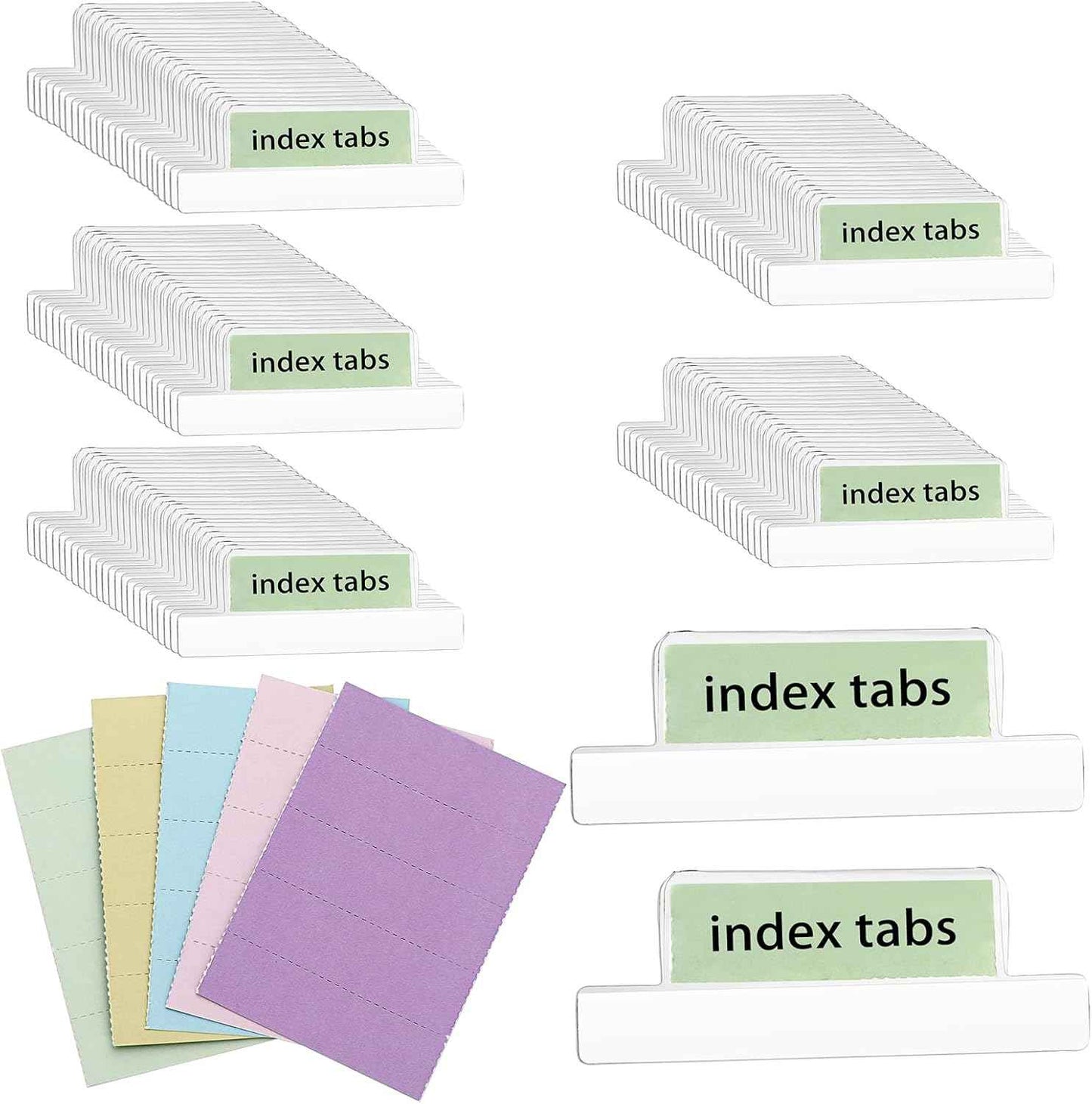 BTSKY 2.2 Inch Insertable Self-Adhesive Index Tabs with Printable Paper Inserts Clear Plastic Sticky File Folder Labels Convenient Divider Index Tabs Stick on Books, Folders, Notebooks,etc (125 Pcs)