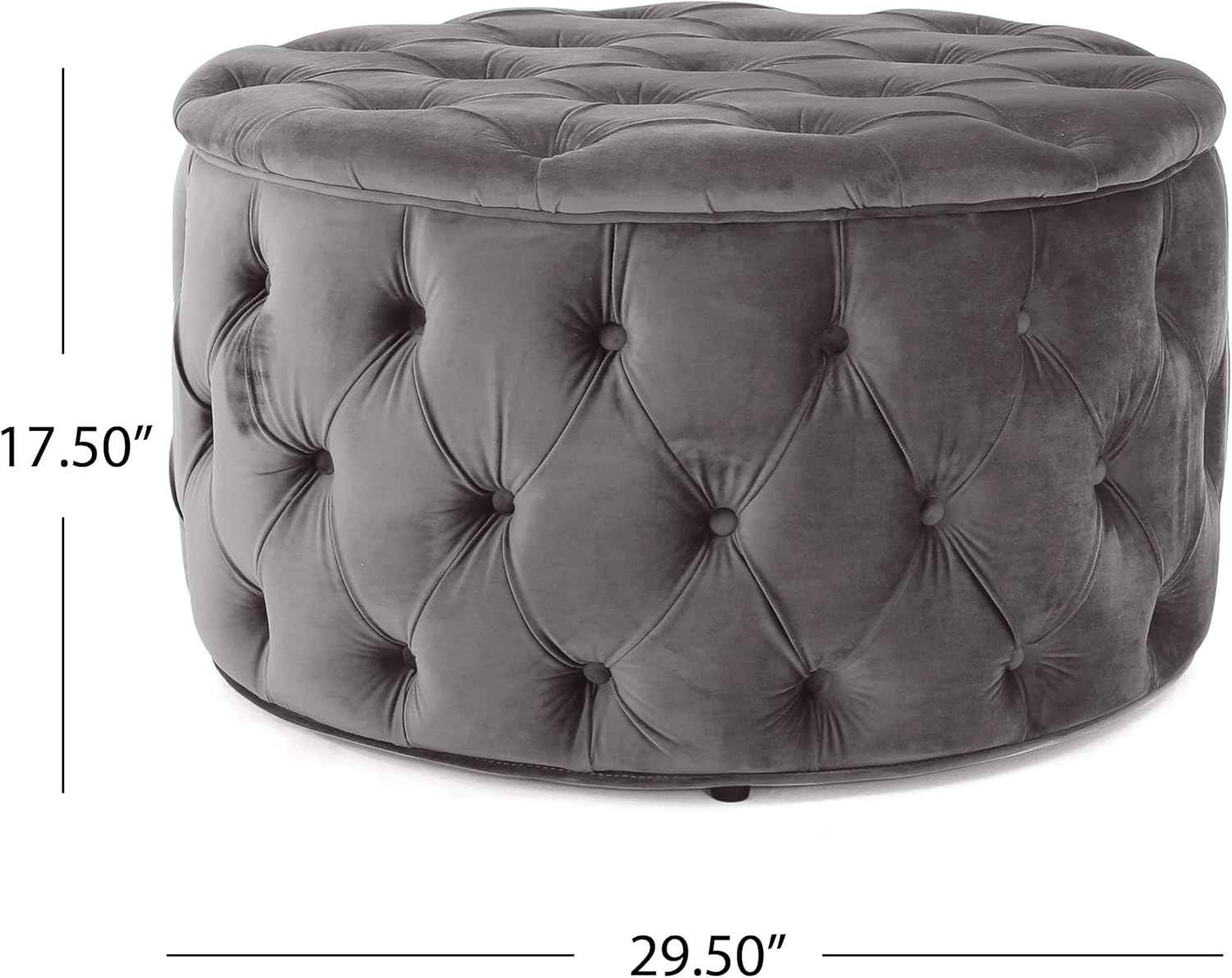 29.5'' Velvet Ottoman Large Round Ottoman Coffee Table Button Tufted Upholstered Foot Stool Oversized Footrest for Living Room Bedroom (Grey)