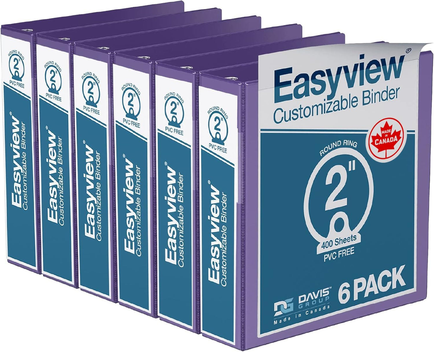 Easyview Premium 3-Ring Binders with Clear-View Covers and Round Rings, Binders for School or Office, 2 Inch, Pack of 6, Purple