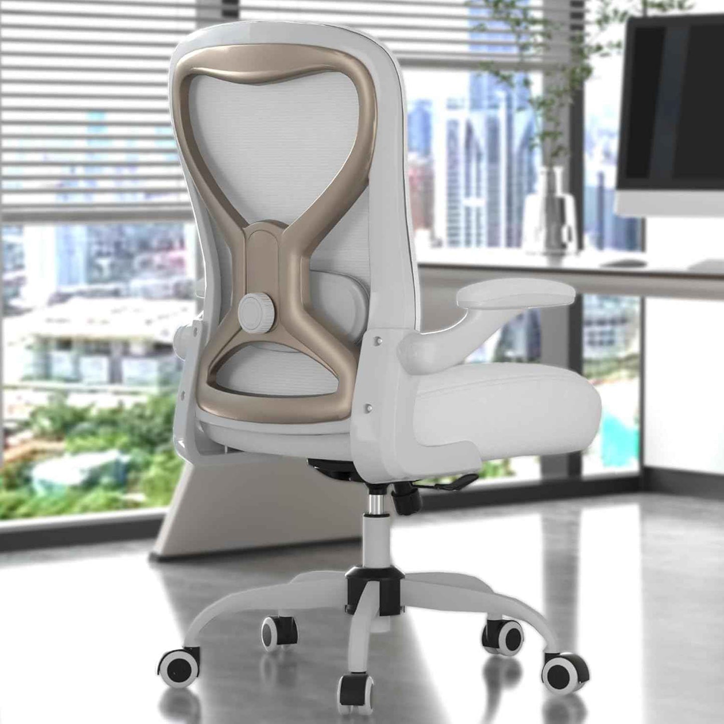 Office Desk Chair with Ergonomic Lumbar Support, Extra-Thick Seat Cushion, Flip-up Arms, Breathable Mesh Back, Computer Task Chair for Home Office