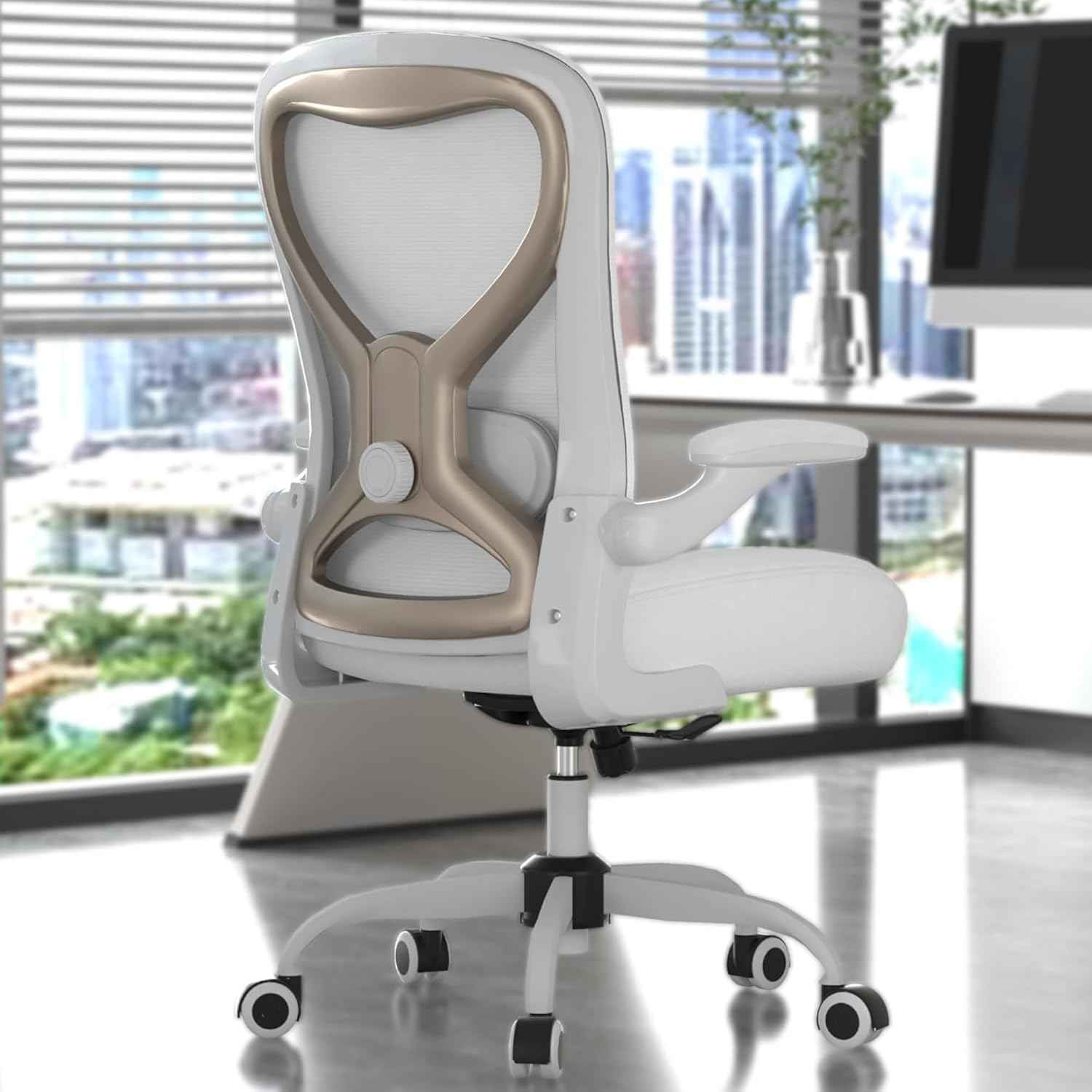 Office Desk Chair with Ergonomic Lumbar Support, Extra-Thick Seat Cushion, Flip-up Arms, Breathable Mesh Back, Computer Task Chair for Home Office