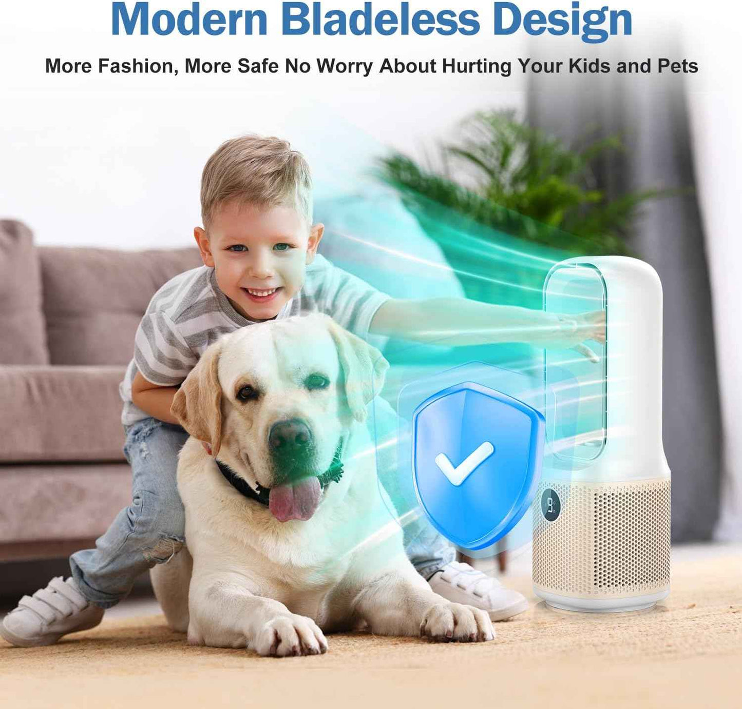 Small Bladeless Desk Fan Quiet, 14 Inch USB Rechargeable Table Fan with 5000mAh Battery, 60° Oscillating 9 Speeds Touch Control, 3 Light Modes, Mini Portable Fan for Office Bedroom Living Room