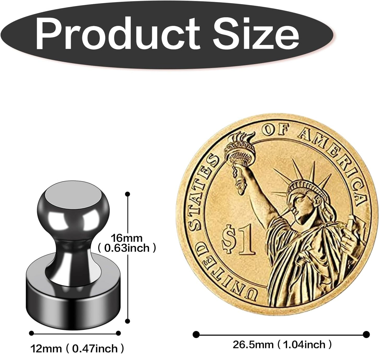 LOVIMAG 40Pcs Black Refrigerator Magnets, Strong Metal Fridge Magnets, Solid Black Style, 0.47in x 0.63in, Set of 40