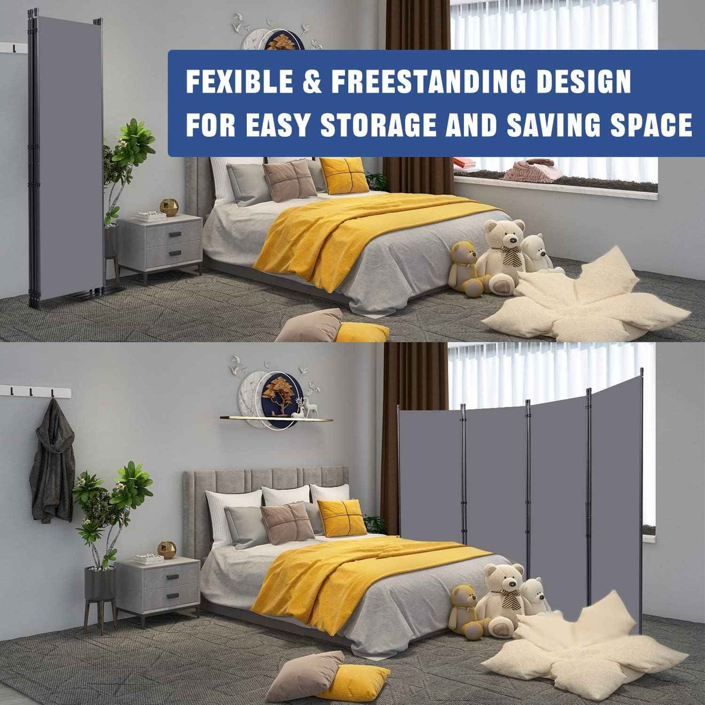 Room Divider 6FT Portable Room Dividers and Folding Privacy Screens, 88'' W Fabric Divider for Room Separation, 4 Panel Partition Room Dividers Freestanding Wall Divider Screen for Dorm Studio Office